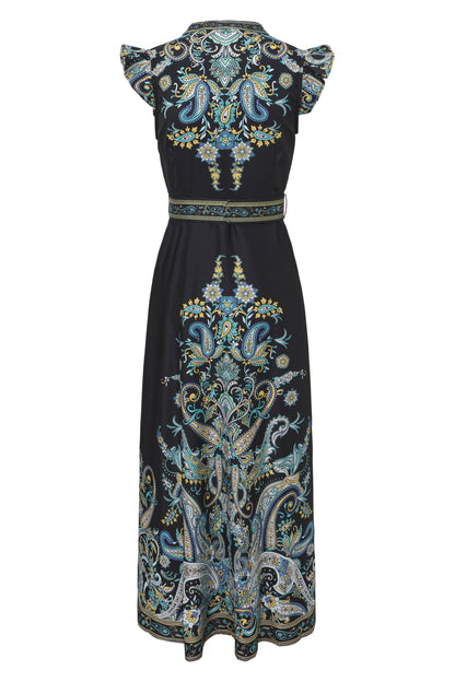 Women's Floral Print V-Neck Sleeveless Maxi Dress - LAI MENG FIVE CATS