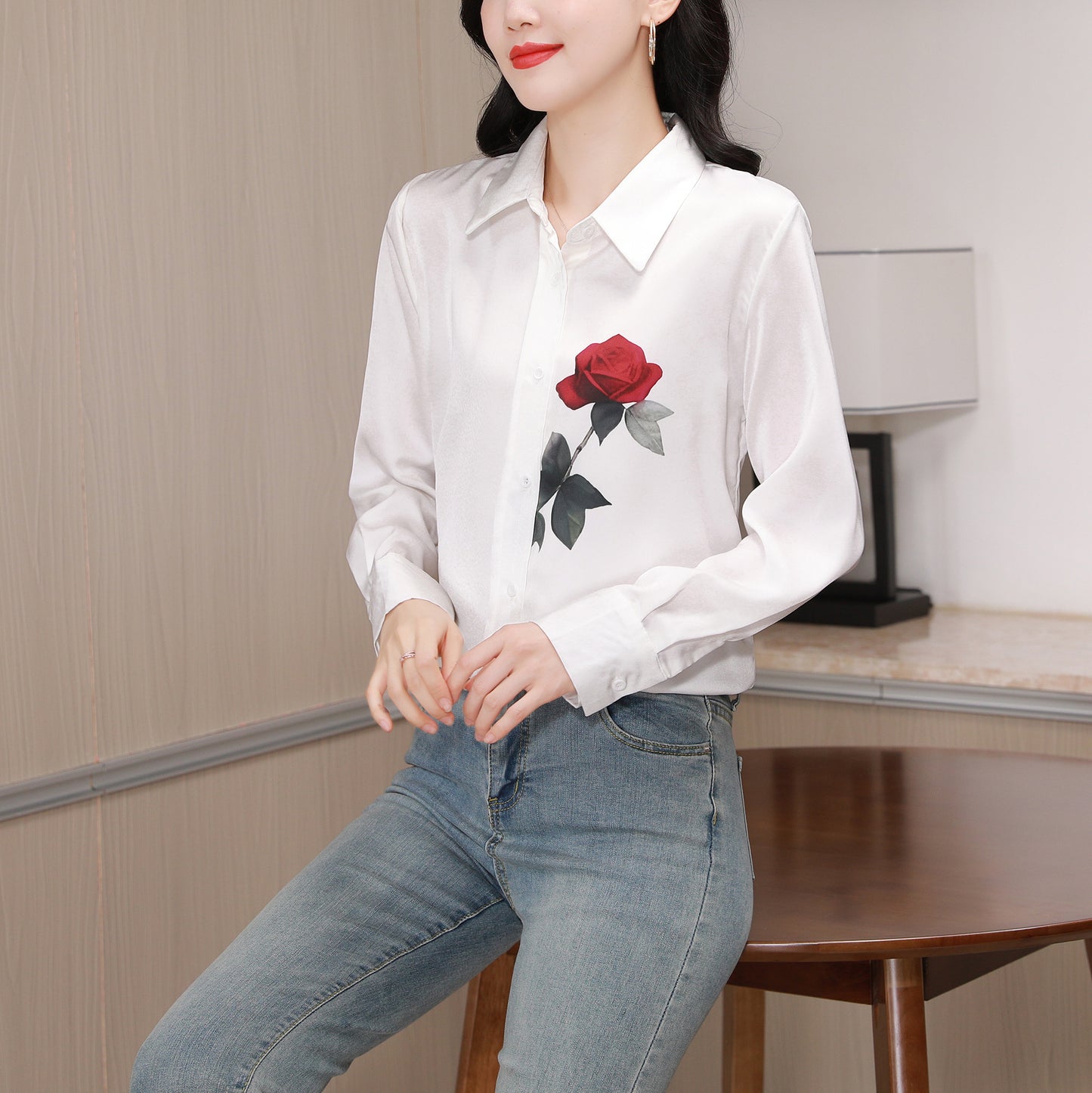 Women's Collared Floral Print Shirt Blouse Tops