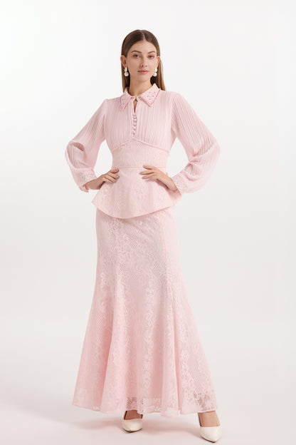 Lace Pearl Top Fishtail Skirt Two-Piece Lace Maxi Set - LAI MENG FIVE CATS