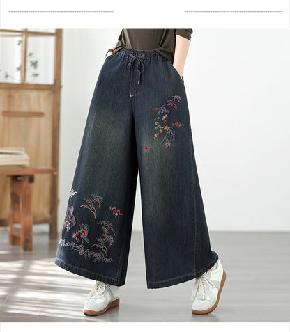 Women's Baggy Wide Leg Jeans Embroidery Pants