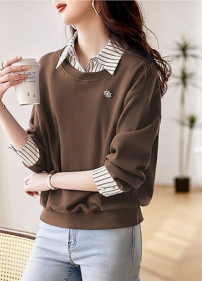 Long Sleeve Patchwork Stripe Blouse Top