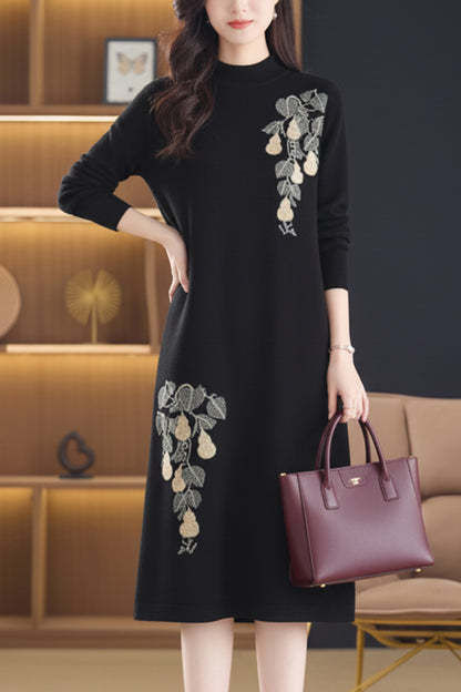 Women's Long Sleeve Sweater Knit Tunic Midi Dress