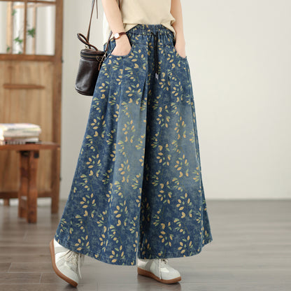 26-Women's Jeans Elastic Waist Baggy Wide Leg Denim - LAI MENG FIVE CATS