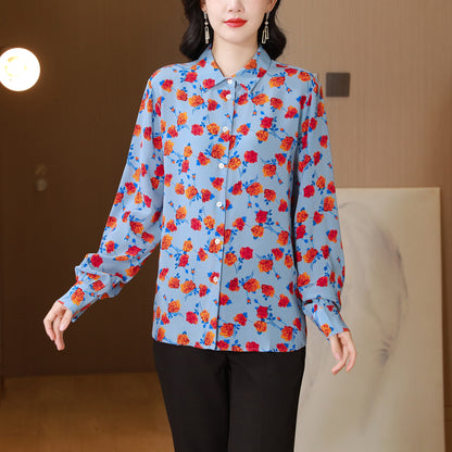 Women's Collared Floral Print Shirt Blouse Tops