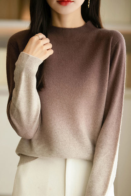 Women's Crew Neck Sweater Knit Gradient Pullover Tops