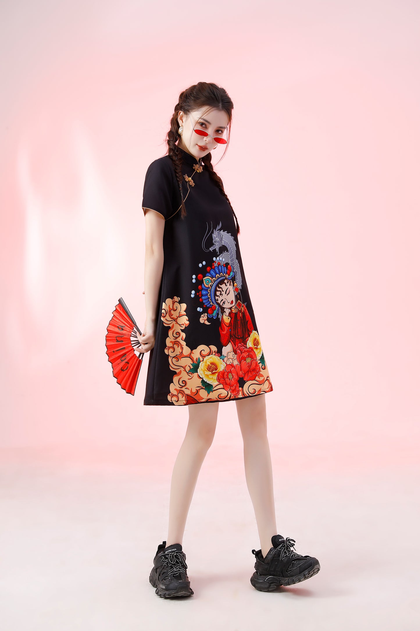 Women's Chinese Cheongsam Print Mini Dress