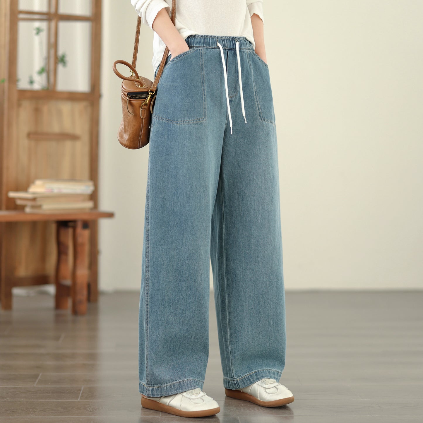 Women's Jeans Elastic Waist Baggy Wide Leg Pants