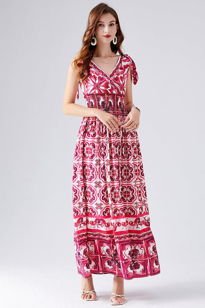 Women's Summer Boho Floral Print Spaghetti Strap Maxi Sun Dress