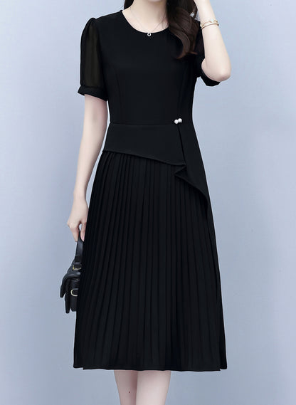 Chiffon Sleeves Pleated Midi Dress