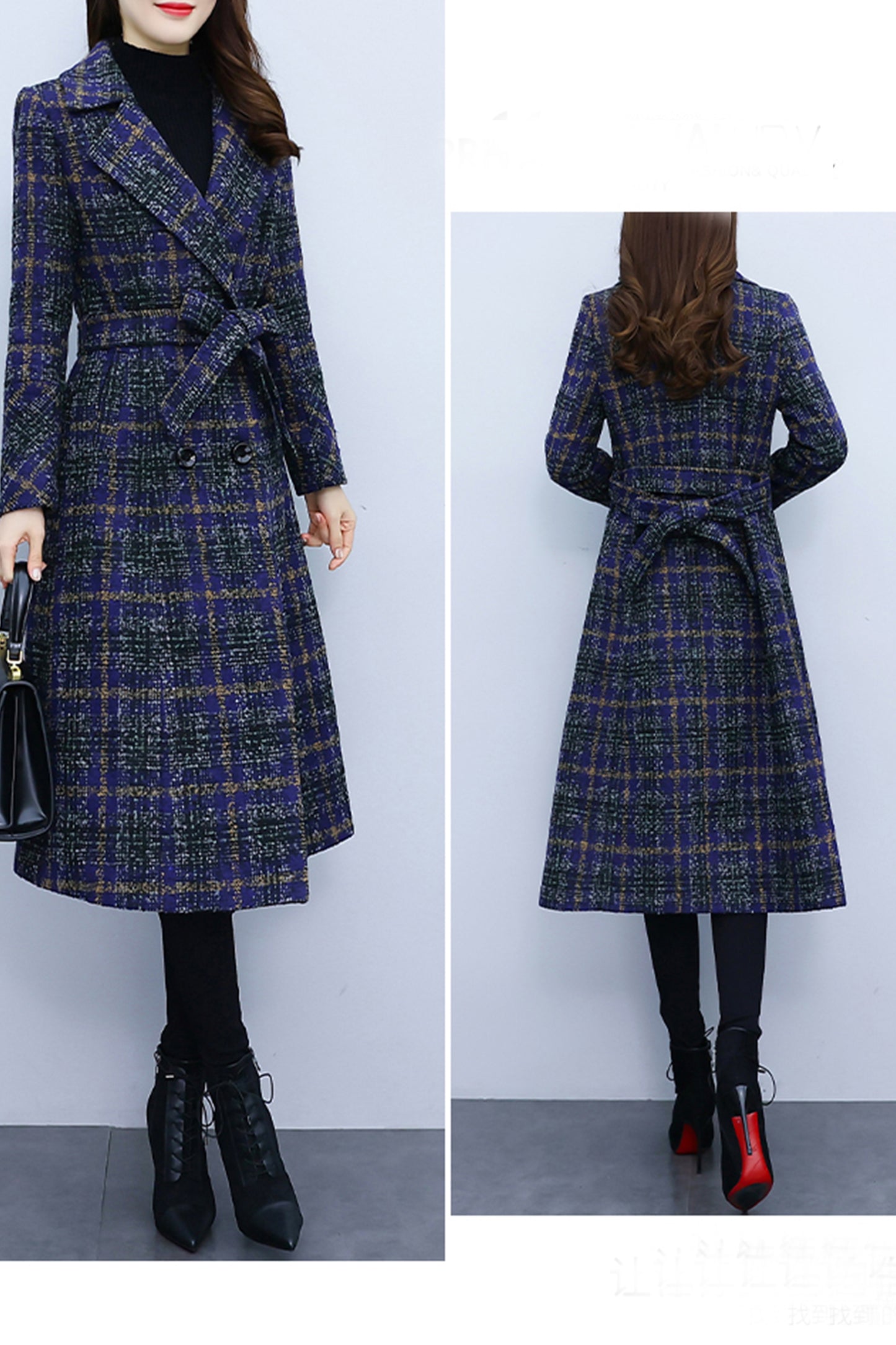 women's plaid woolen long coat