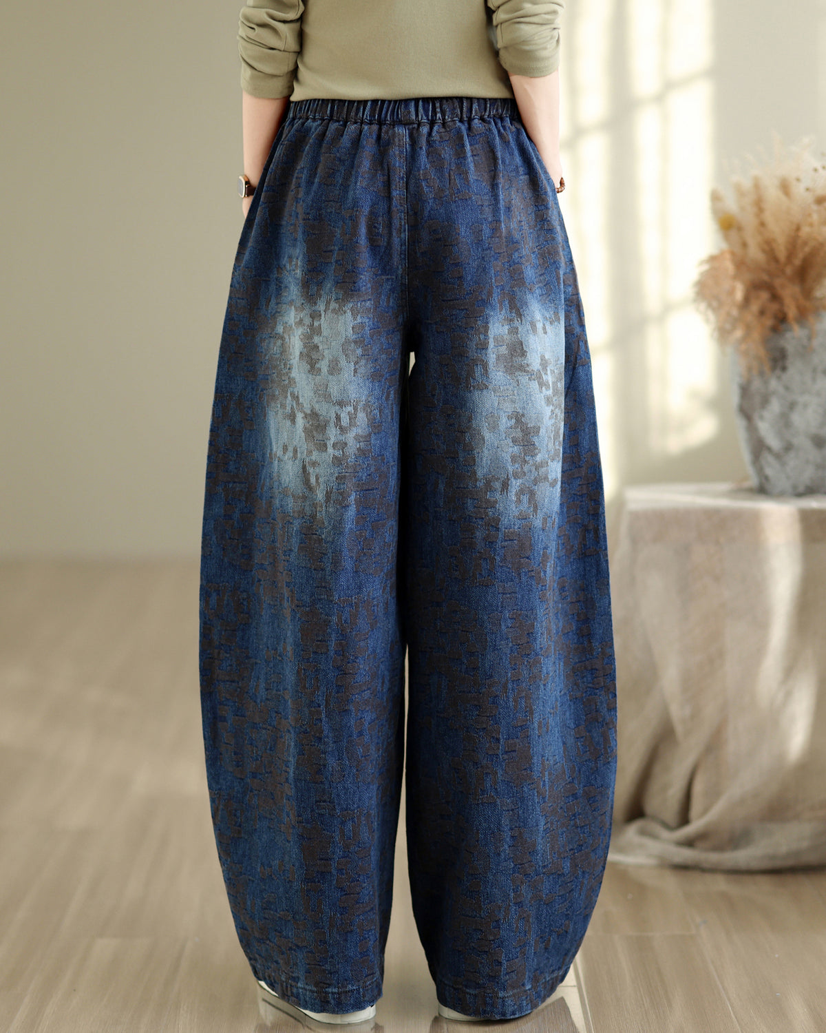 28679-Vintage Galaxy Speckle Denim Wide-Leg Pants with Drawstring Waist