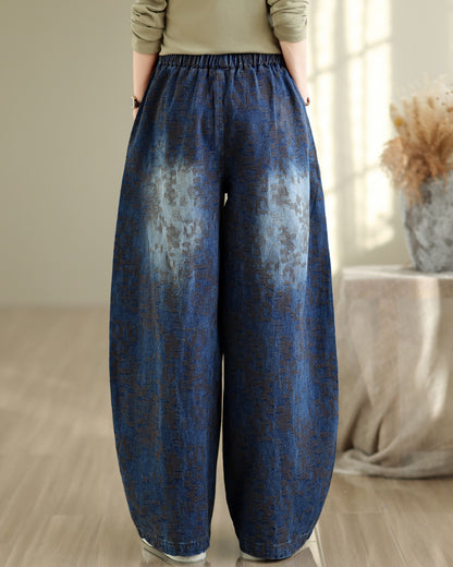 28679-Vintage Galaxy Speckle Denim Wide-Leg Pants with Drawstring Waist
