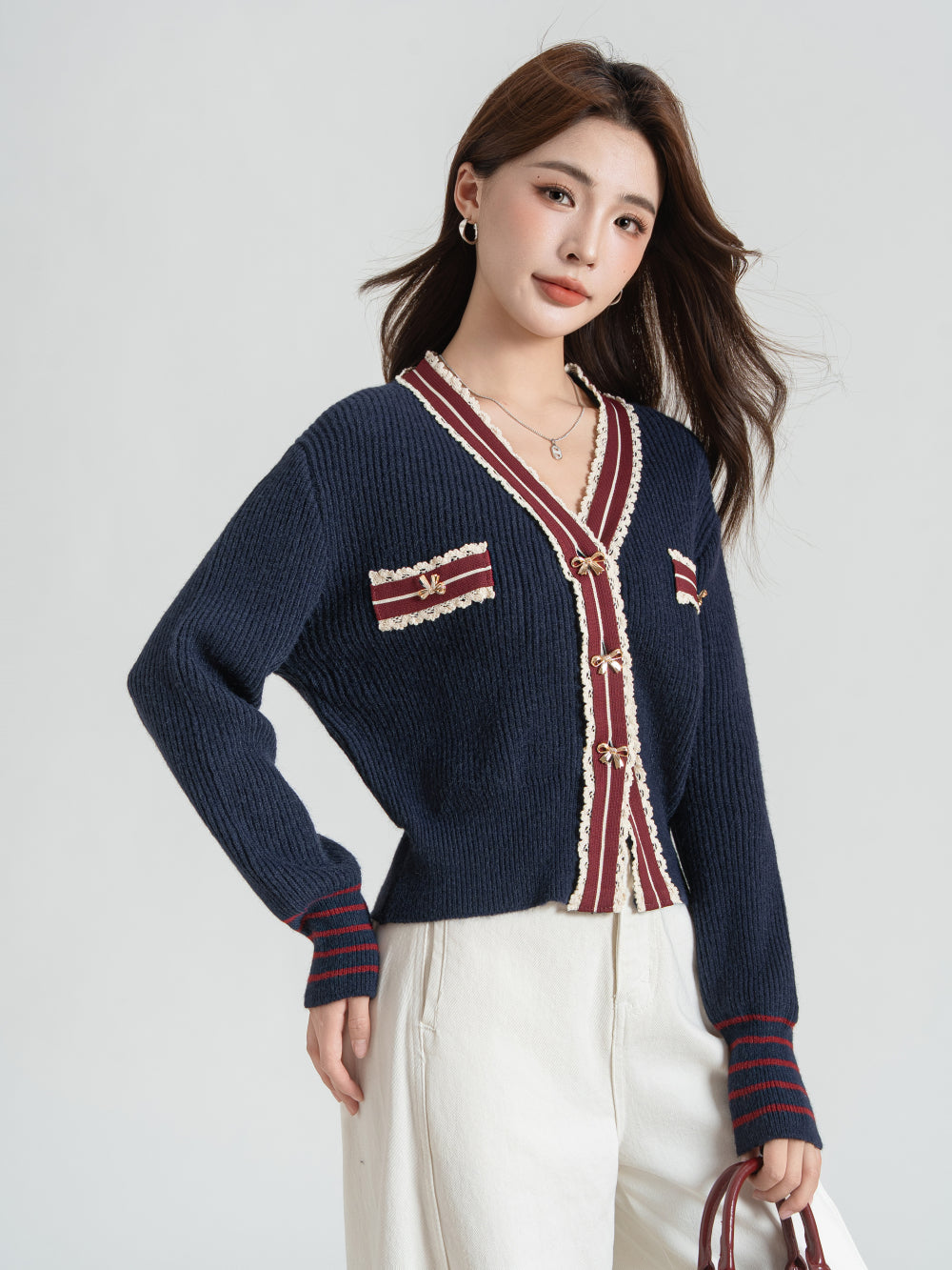 Women's Cardigan Sweater V-Neck Knit Preppy Knitwear