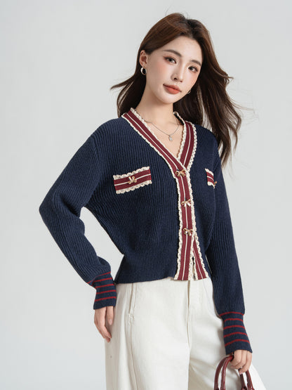 Women's Cardigan Sweater V-Neck Knit Preppy Knitwear