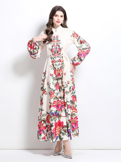 Women's Floral Print Puff Sleeve Split Party Maxi Dress