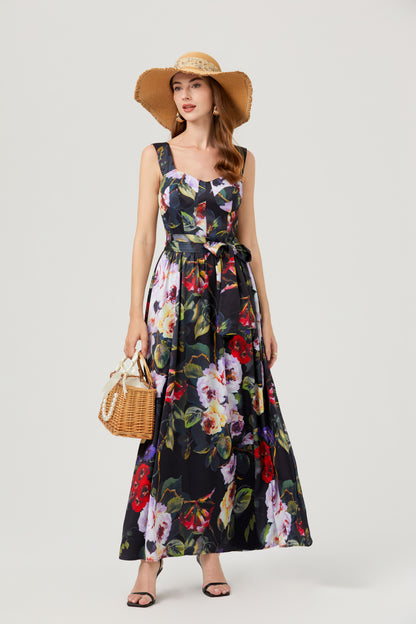 Women's Summer Boho Floral Print Spaghetti Strap Maxi Sun Dress