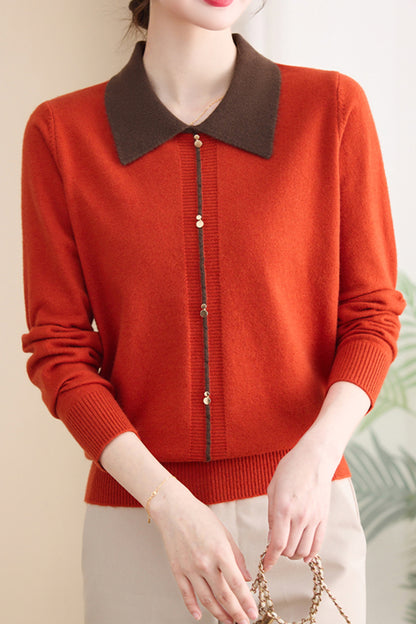 Women's Contrast Collar Cropped Sweater Shirt