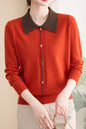Women's Contrast Collar Cropped Sweater Shirt