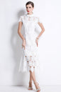 Women Hollow Out Lace Floral Fishtail Midi Dress