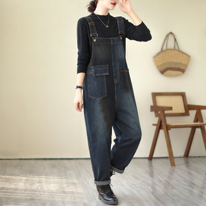 Stretchy Loose Bib Overalls with Pockets