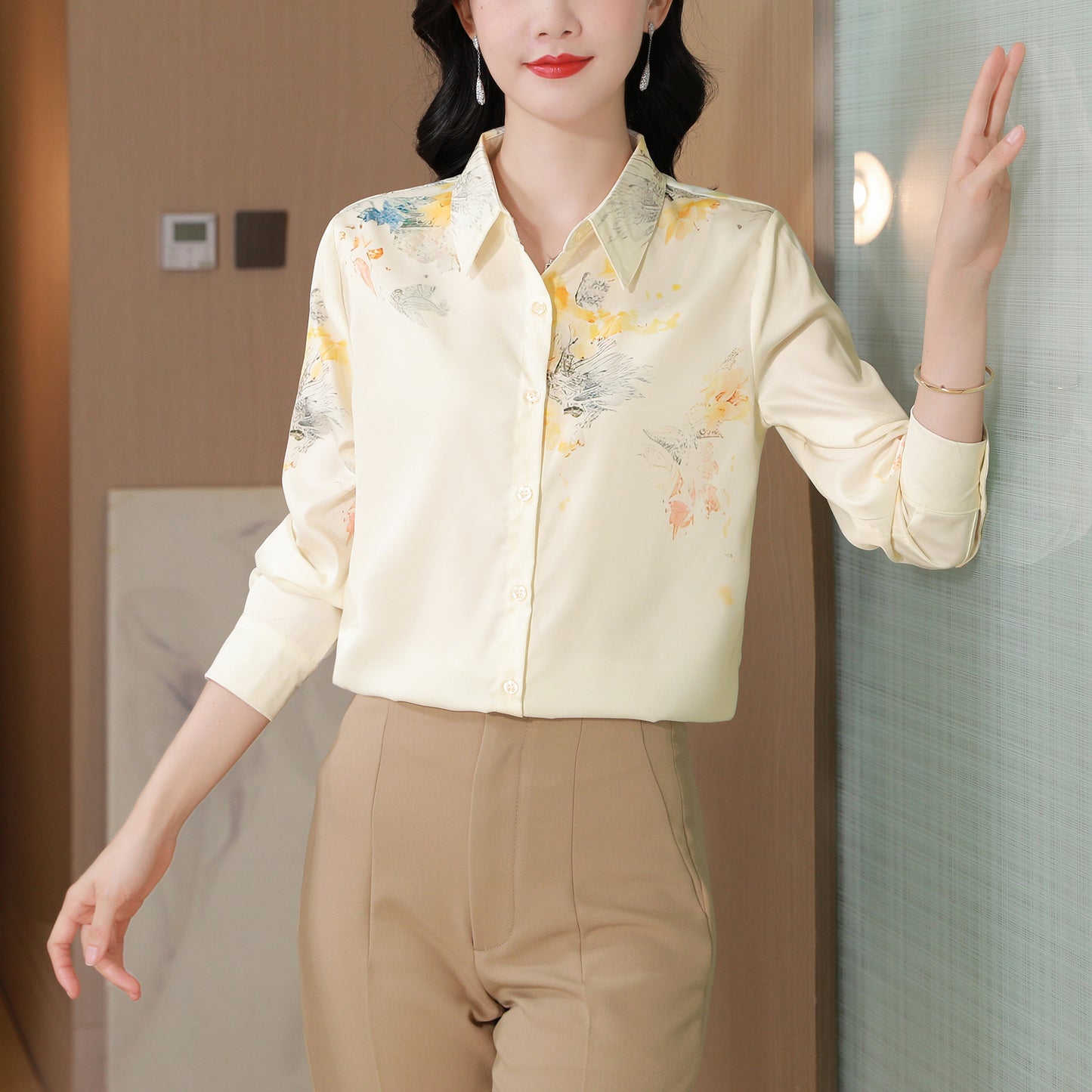 Women's Collared Floral Print Shirt Blouse Tops