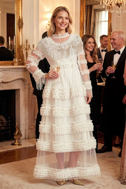 Royal Romance Beads Embroidery Tassels Embellished Cake Dress