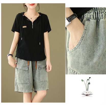 Women's Bermuda Shorts Baggy Jean Denim Shorts - LAI MENG FIVE CATS