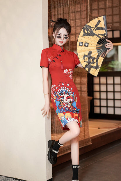 Women's Chinese Cheongsam Print Mini Dress