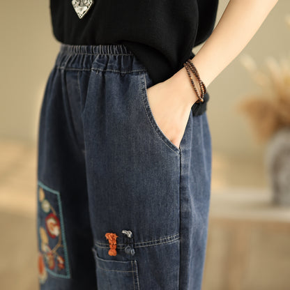 Women Denim Jeans Elastic Waist Harem Short Pants