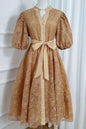 Women's Lace Embroidery Puff Sleeve Midi Dress