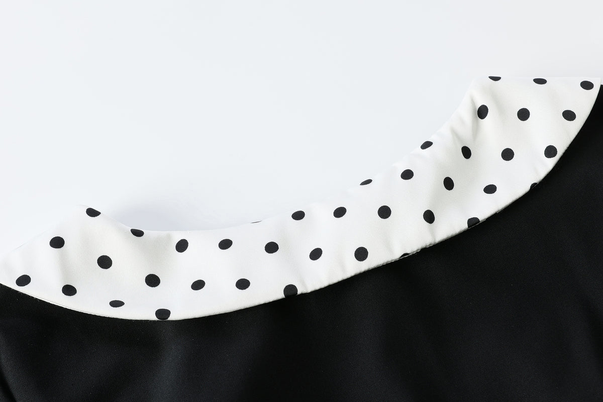 28696 Polka Dot Collar Black Maxi Dress – Elegant Holiday & Dinner Style