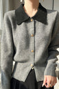 Women's Lapel V Neck Cardigan Sweater Knit Blouse