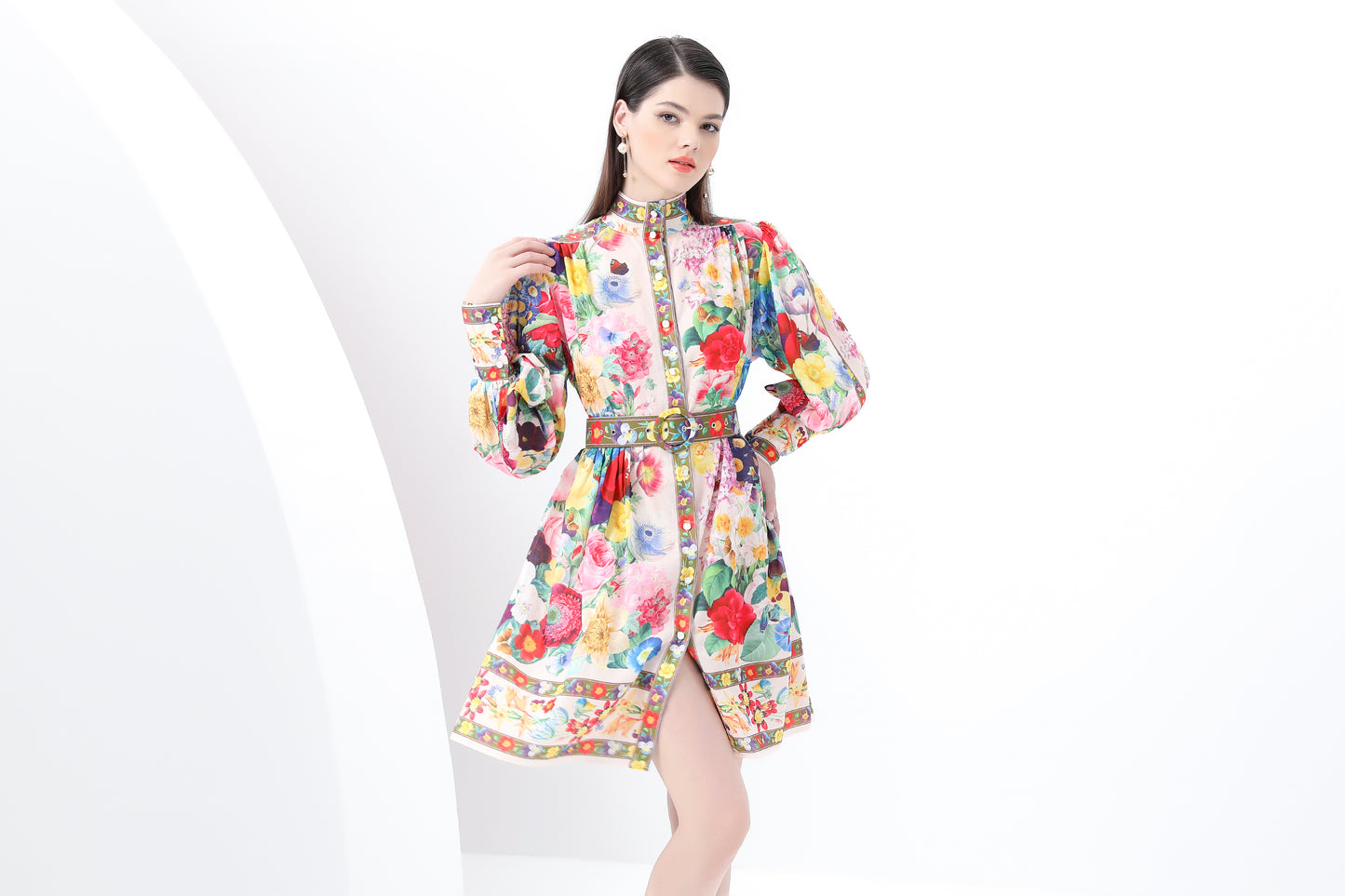 Women's Floral Print Long Sleeve Mini Dress