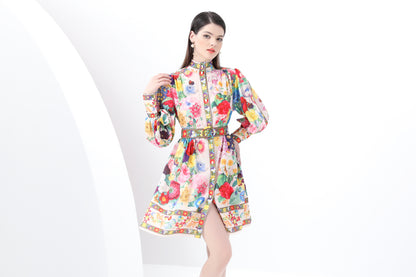 Women's Floral Print Long Sleeve Mini Dress