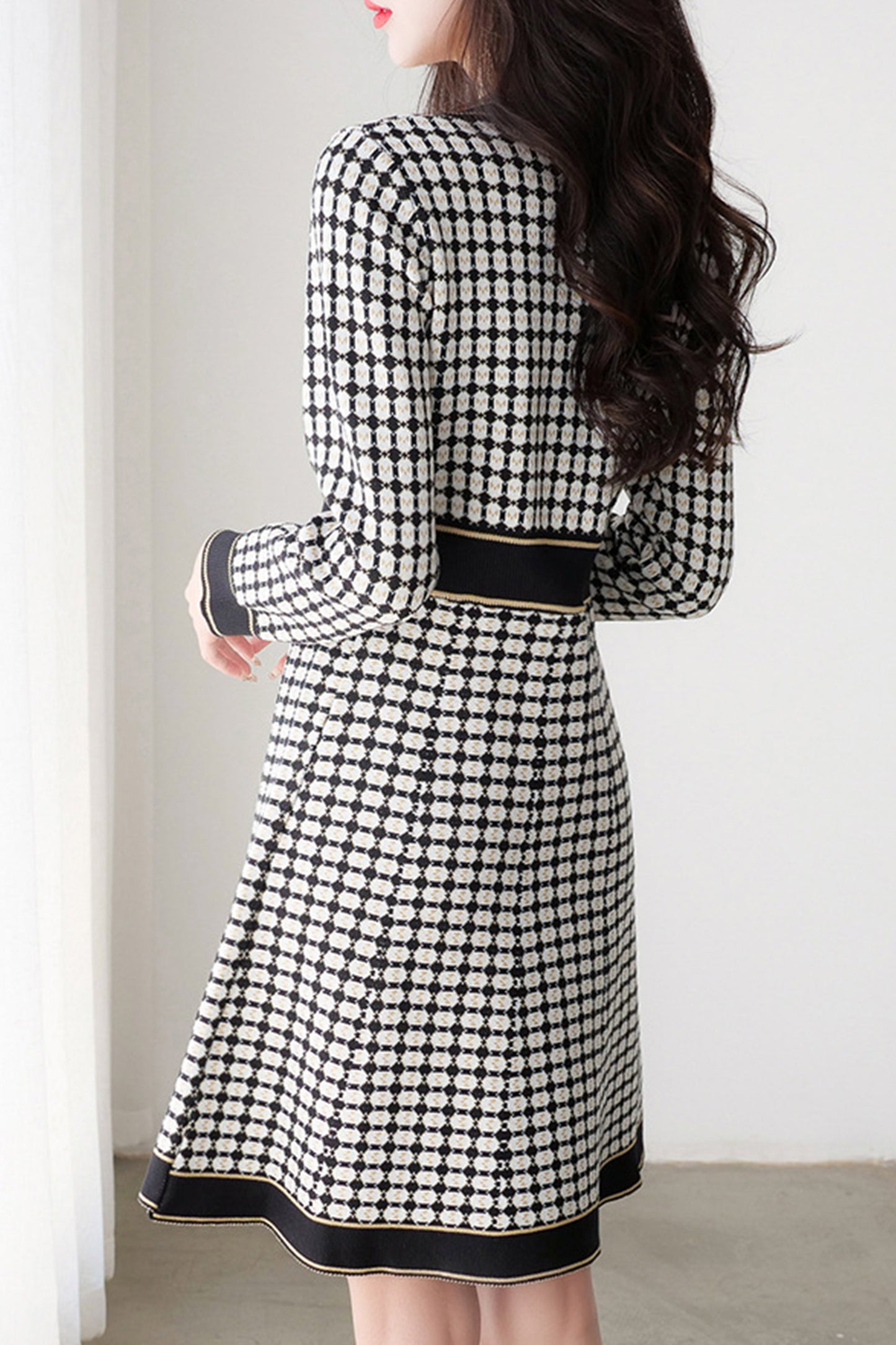 Elegant Button Down Knit Elastic Tunic Dress
