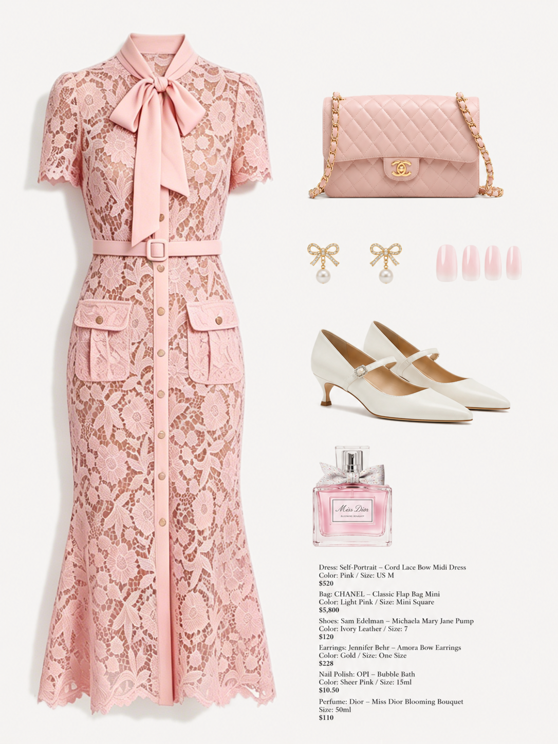 Blush Pink Lace Midi Dress With Pockets