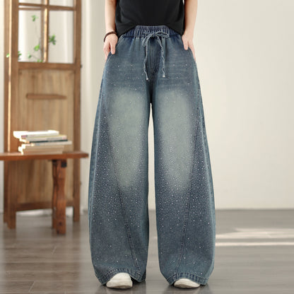 Women's Baggy Jeans Drawstring Waist Wide Leg Denim Pants