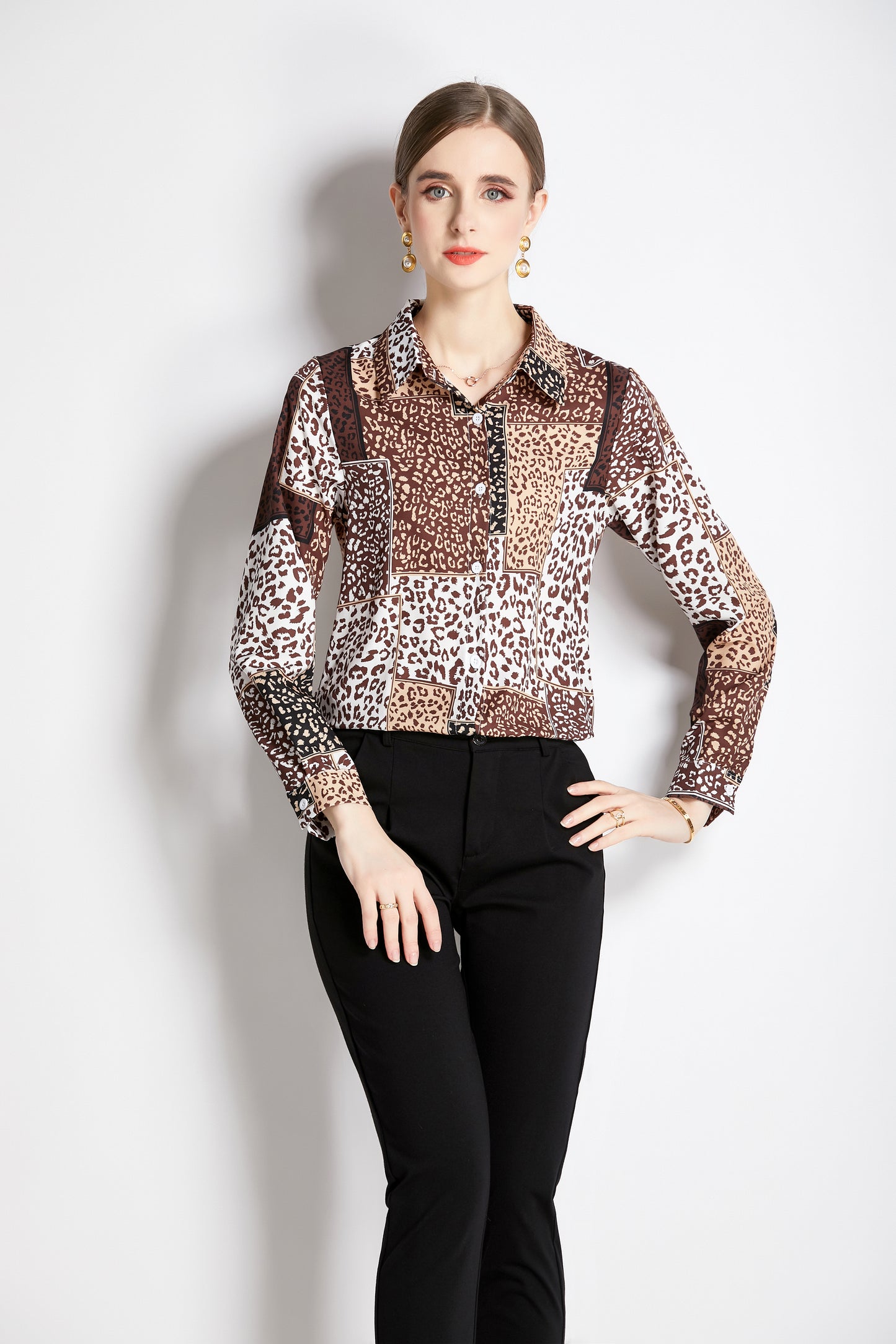 ESY-Women's Shirt Print Long Sleeve Button Blouse - LAI MENG FIVE CATS