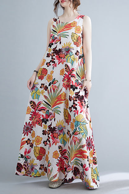 Summer Floral Print Loose Strappy Dress with Pocket