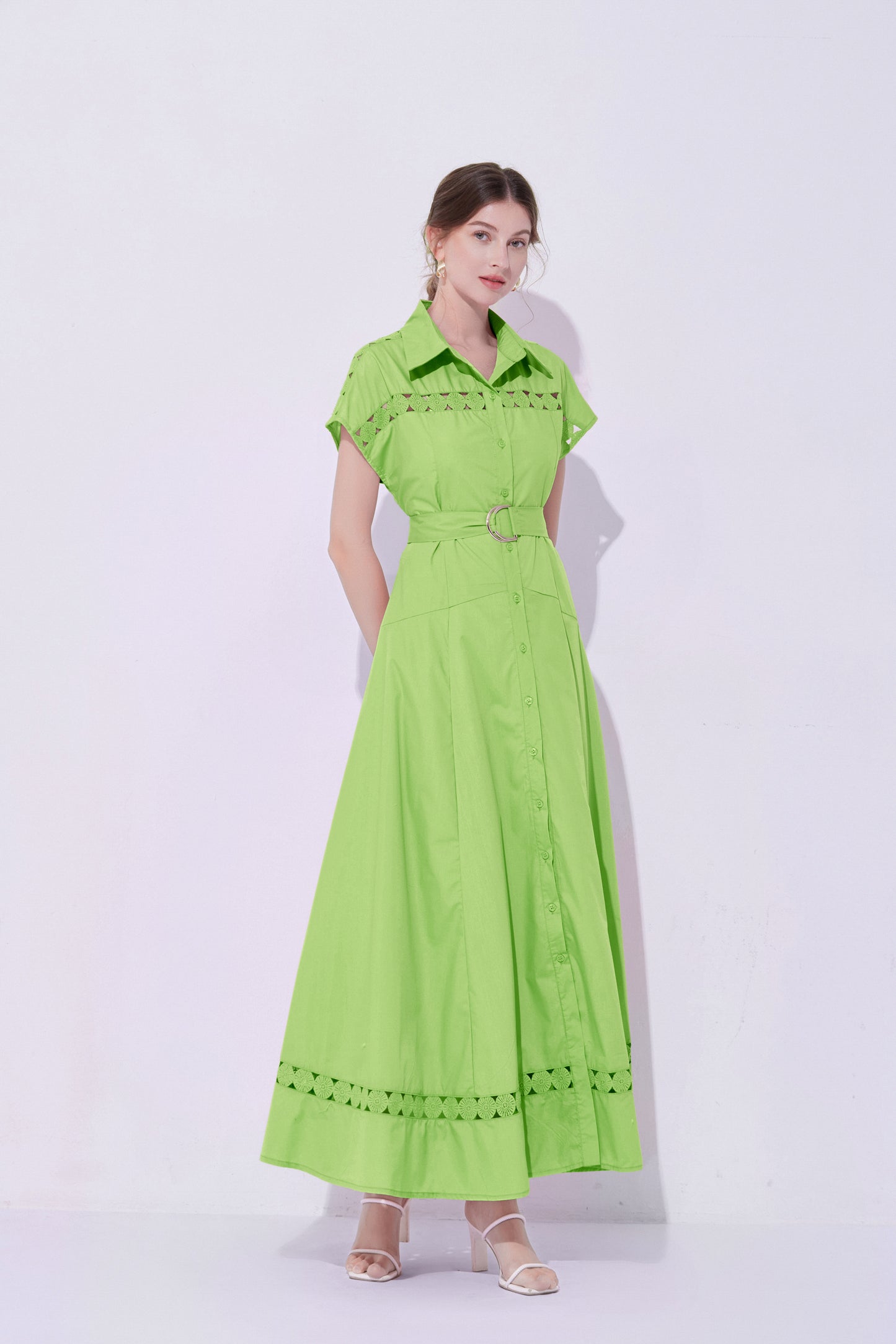 Women's Collar Hollow Cap Sleeve  Maxi Dress