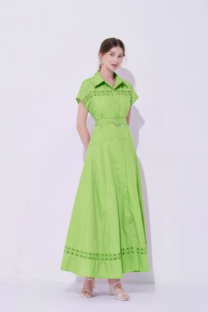 Women's Collar Hollow Cap Sleeve  Maxi Dress