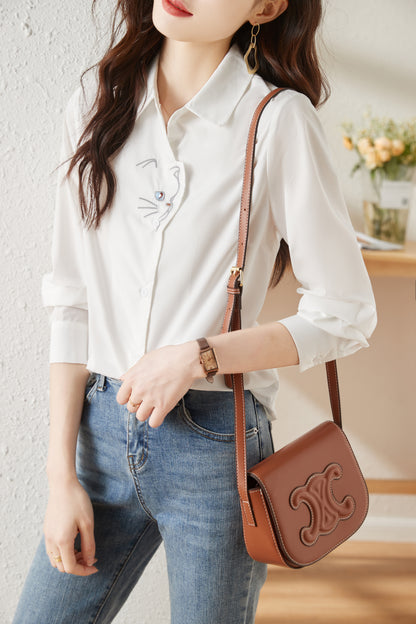 Women's V Neck Lantern Sleeve Blouse Button Tops