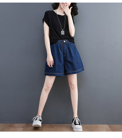 Women's High Waisted Baggy Jean Wide Leg Denim Shorts - LAI MENG FIVE CATS