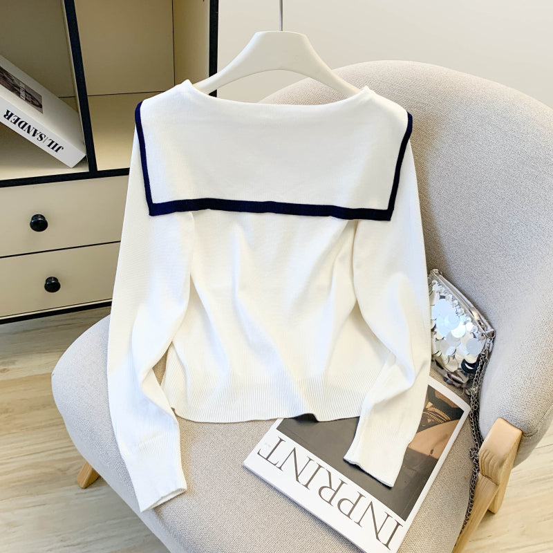 Women's Sailor Collar V-Neck Knit Sweater Top