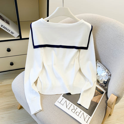 Women's Sailor Collar V-Neck Knit Sweater Top