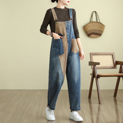 Stretchy Loose Bib Overalls with Pockets