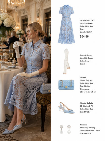 Lace Button Up Midi Fishtail Hem Dress With Belts