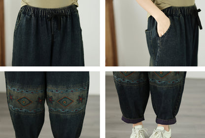 Vintage Ethnic Embroidered Denim Harem Pants