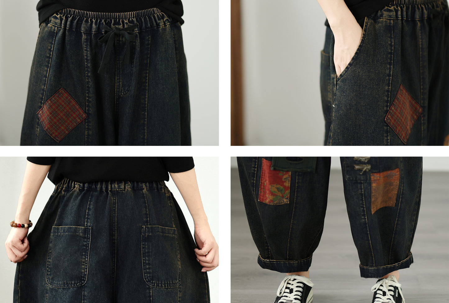 Edgy Distressed Patchwork Baggy Jean Harem Pants