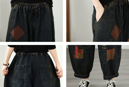 Edgy Distressed Patchwork Baggy Jean Harem Pants